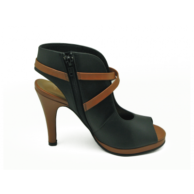 Women Courts High Heel HSC-03 Black Nubuck-Tan Nappa